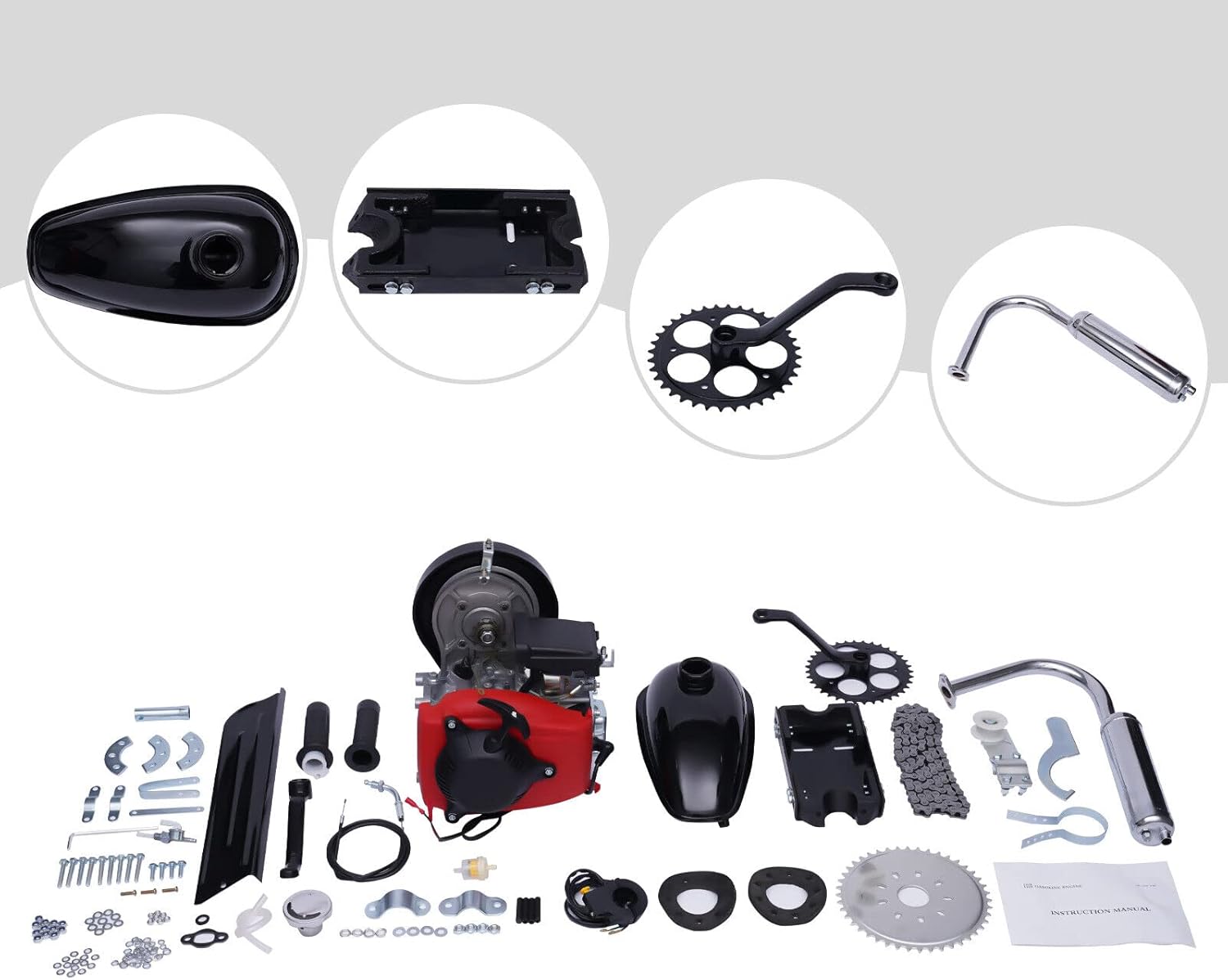 49CC 4-Stroke Bike Engine Kit DIY Motorized Petrol Bike Engine Motor Scooter Kit Belt Gear Single Cylinder Gas Petrol Bicycle Engine Kit with Air
