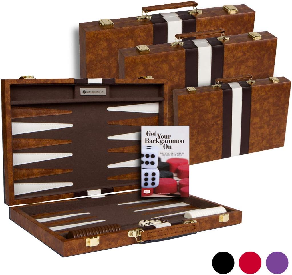 Get The Games Out Top Backgammon Set - Small Travel Size Classic Board Game Case - Best Strategy & Tip Guide (Map, Small)