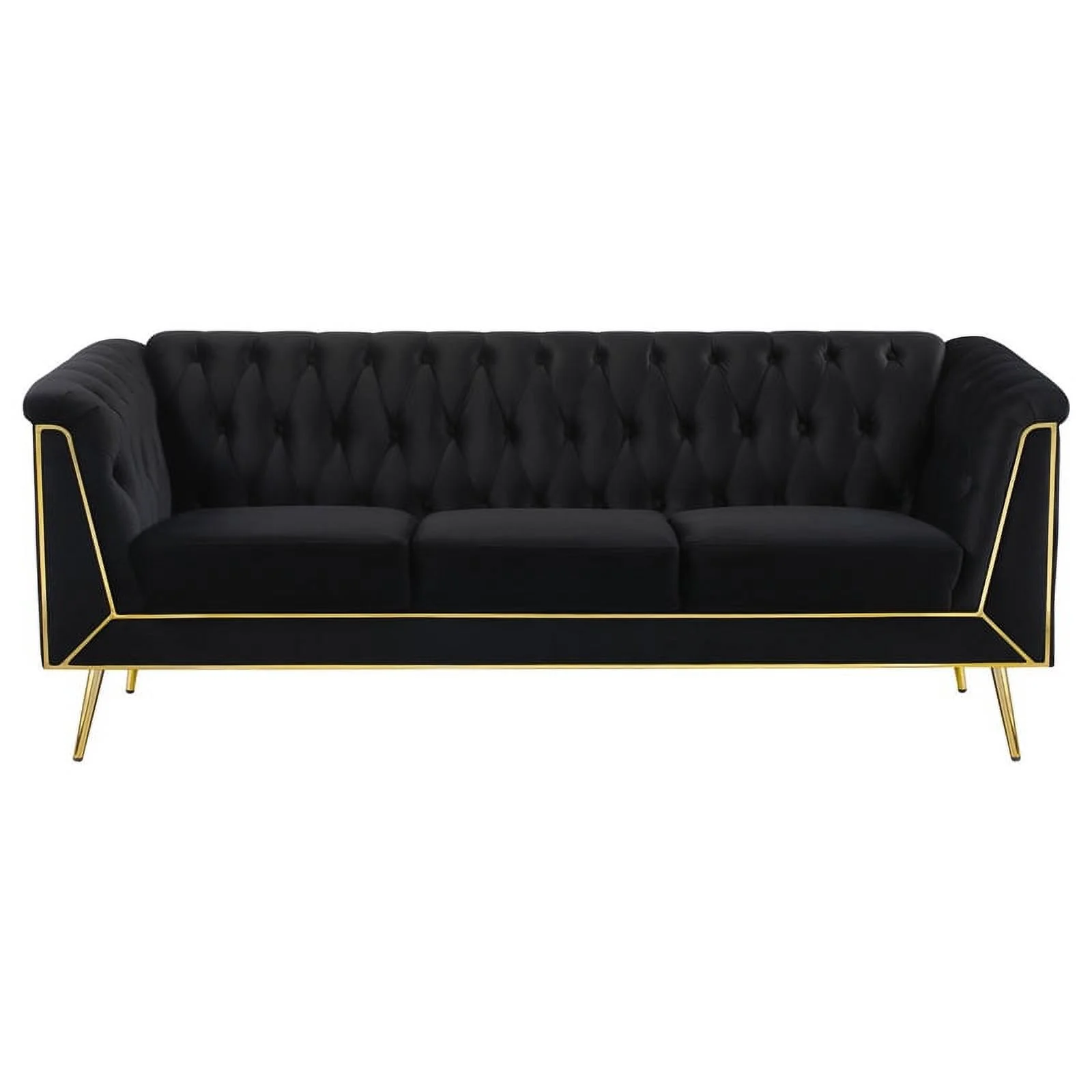 Maklaine 3-piece Fabric Tuxedo Arm Tufted Back Living Room Set in Black