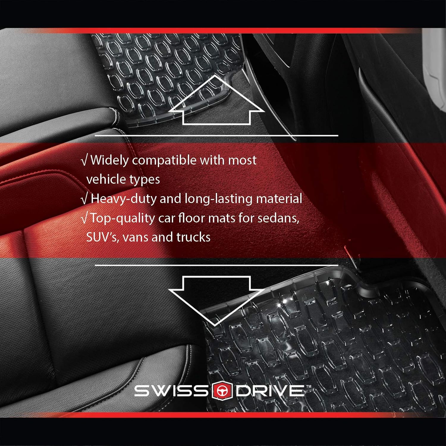 Swiss Drive Rubber Car Mats 4 pcs Shield Car Floor Mats Rubber Front Rear PVC Rubber Floor Mats for Cars SUV Van Truck – All-Weather Protection Mats