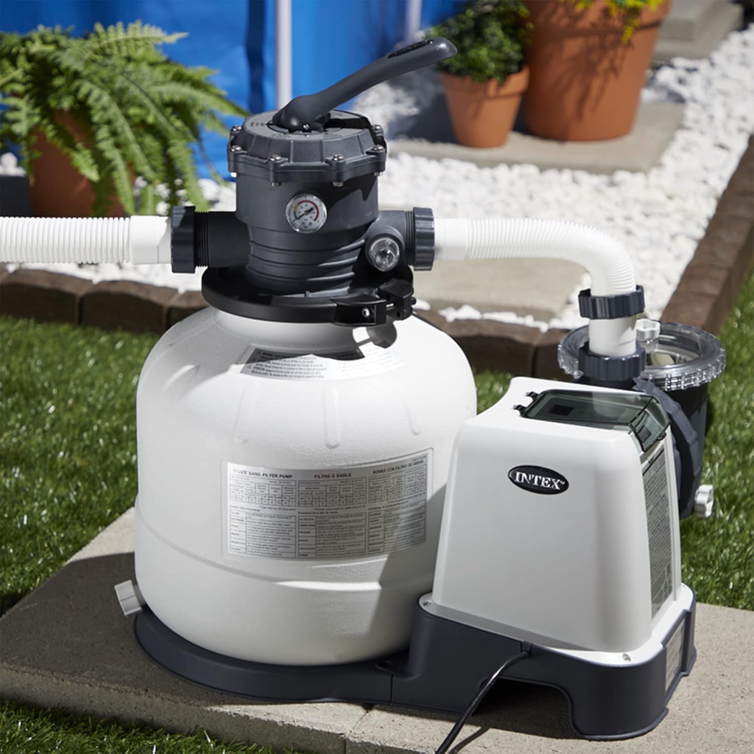 INTEX Above Ground Swimming Pool Krystal Clear Salt Chlorine Generator System with Control Panel & 2800 GPH Sand Filter Pump with Automatic Timer Set