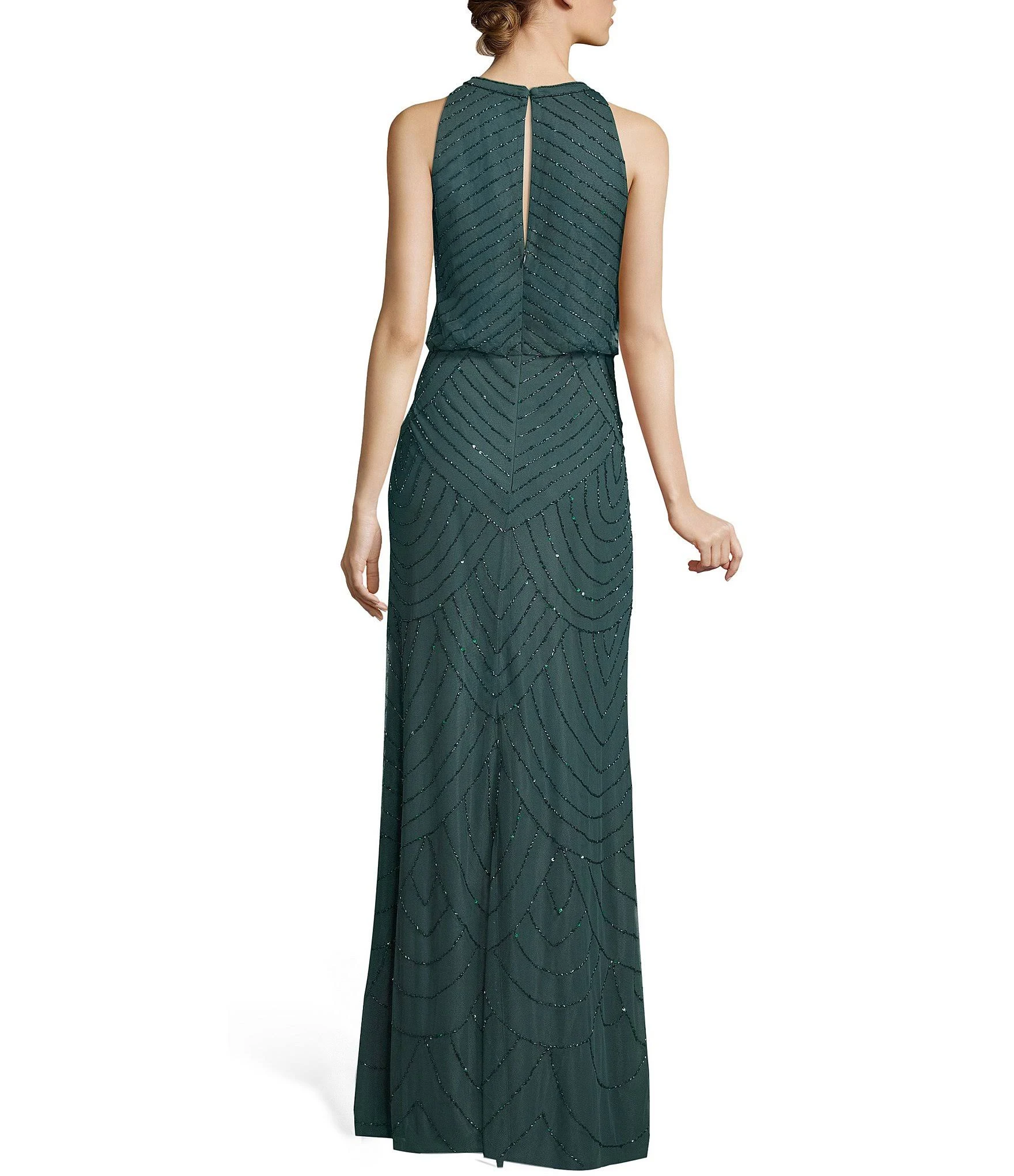 Adrianna Papell Beaded Keyhole Back Halter Gown - 14