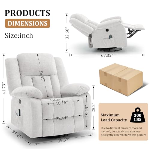 Rocker Recliner Chair, Glider Recliner Chairs for Adults, 360° Swivel Recliner with Massage and Heating