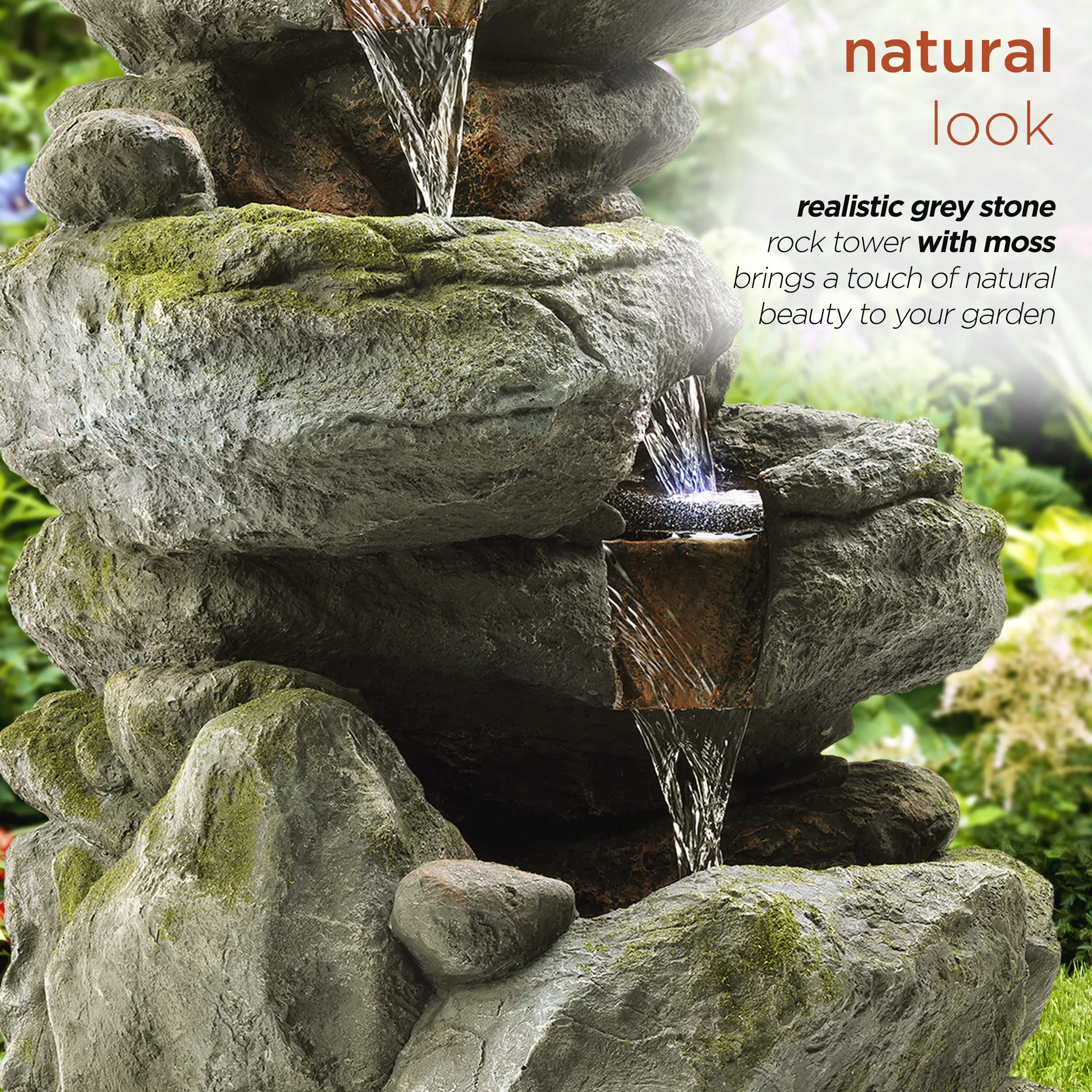 Alpine Corporation 22" Outdoor 3-Tier Rock Cascading Tabletop Fountain