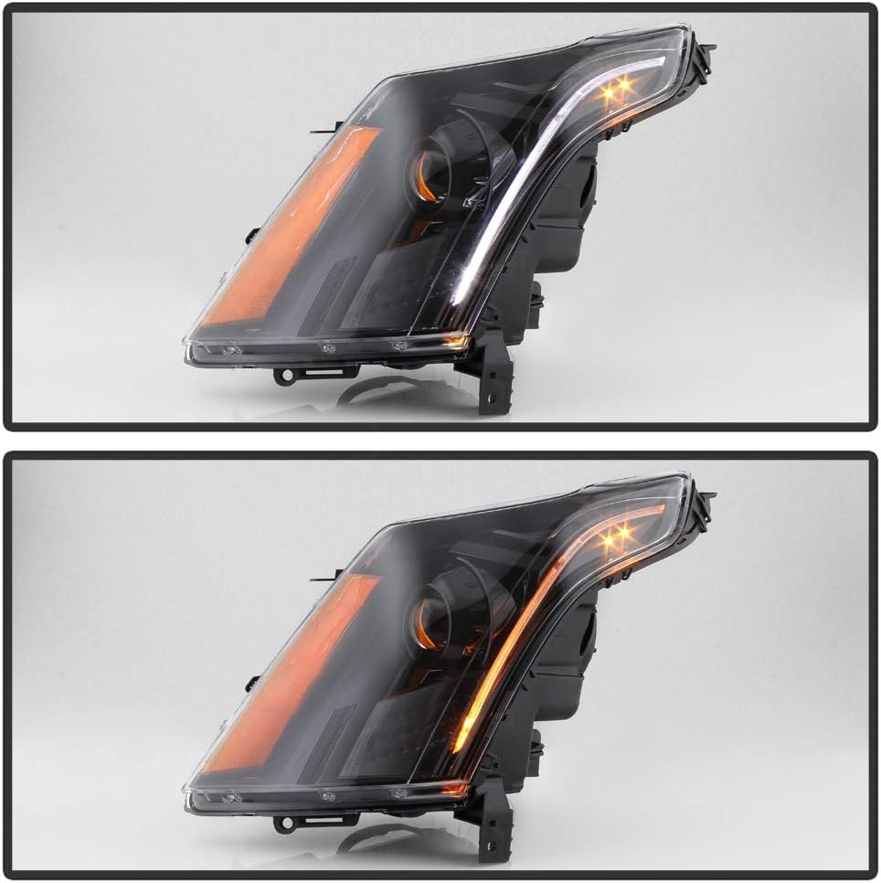 ACANII - For [Halogen Model] 2010-2016 Cadillac SRX Black Housing Projector Headlights w/LED Tube Switch Back Signal Set
