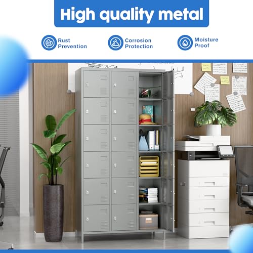 6 Door Metal Storage Locker 18 Hooks,Metal Locker for Employees with Lock for School Garage Office Gym Bedroom,Assembly Required