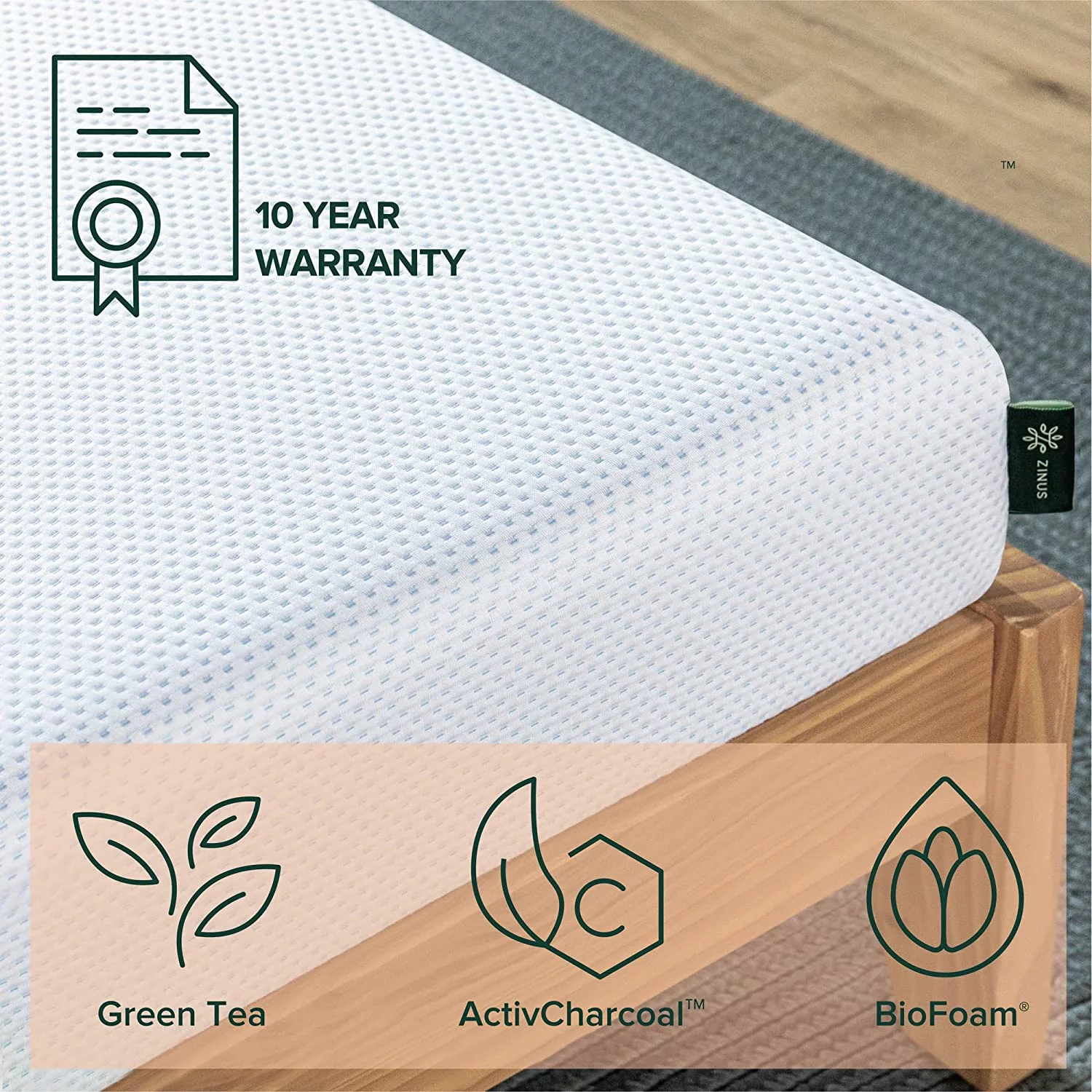 ZINUS 6 Inch Green Tea Cooling Gel Memory Foam Mattress / Cooling Gel Foam / Pressure Relieving / CertiPUR-US Certified / Bed-in-a-Box, Queen