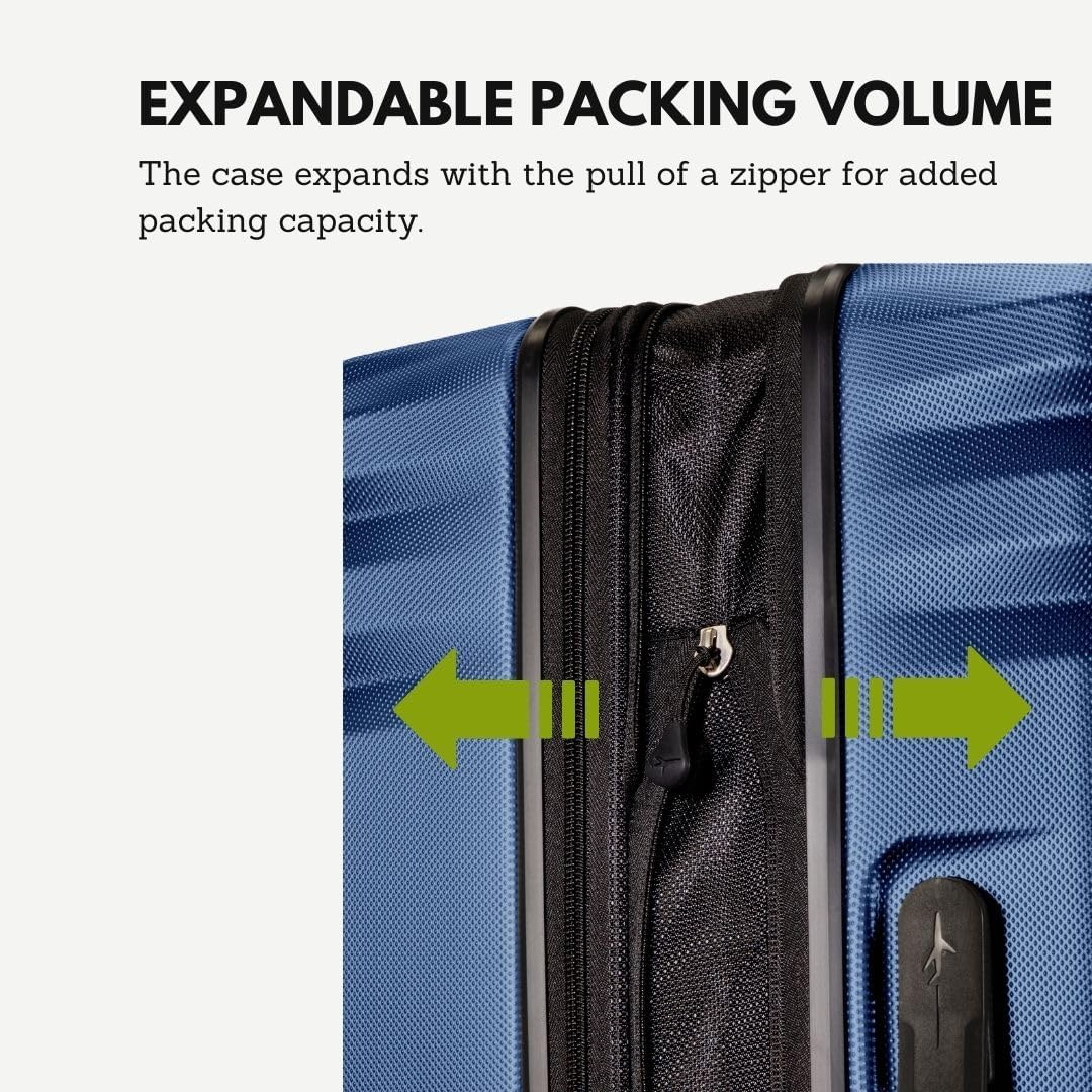 Skyway Nimbus 4.0 Expandable, Durable Hardside, 4 Wheel Spinner, Lightweight Suitcase, Unisex, Stylish, Maritime Blue, Checked-Medium 24-Inch
