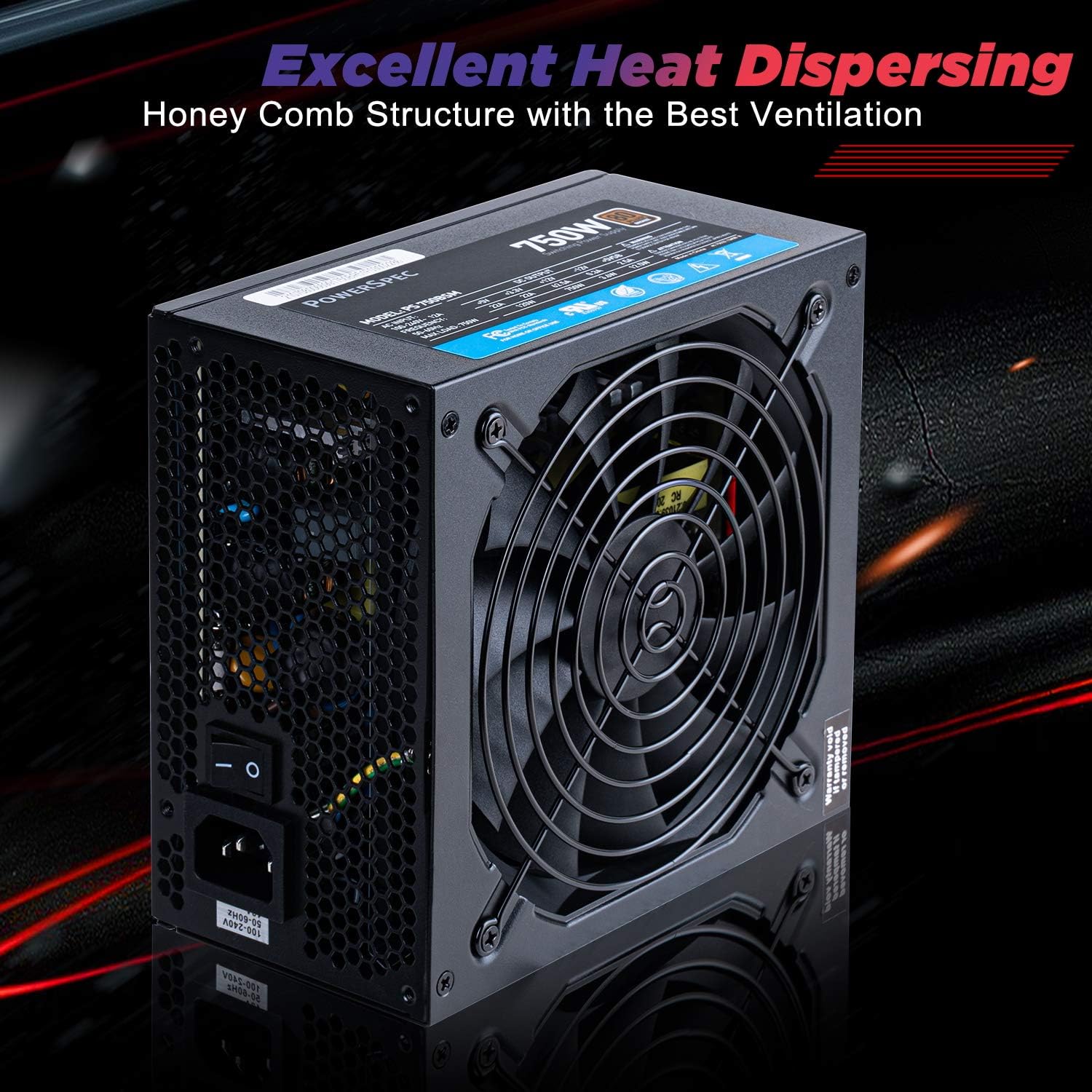 PowerSpec 650W Power Supply 80 Plus Bronze Certified Fixed Cable Non-Modular ATX PSU Active PFC SLI Crossfire Ready Gaming PC Computer Switching