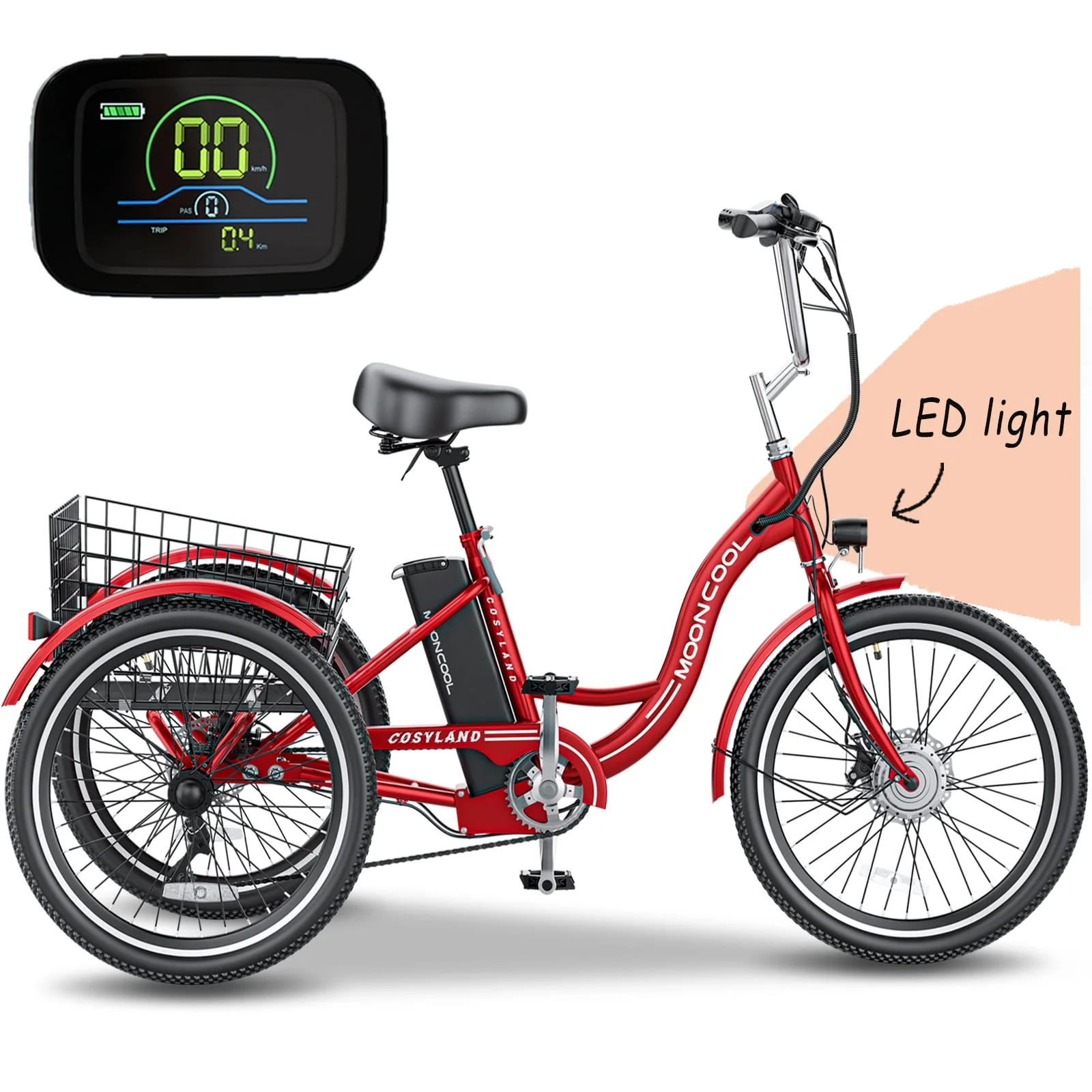 Lilypelle Adult Electric Tricycles,3 Wheel Electric Bike,15.5 Mph Electric Trikes for Seniors