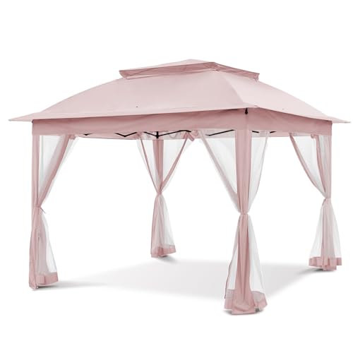 COOS BAY 11x11 Pop Up Instant Gazebo Tent with Mosquito Netting Outdoor Canopy Shelter with 121 Square Feet of Shade (Beige)
