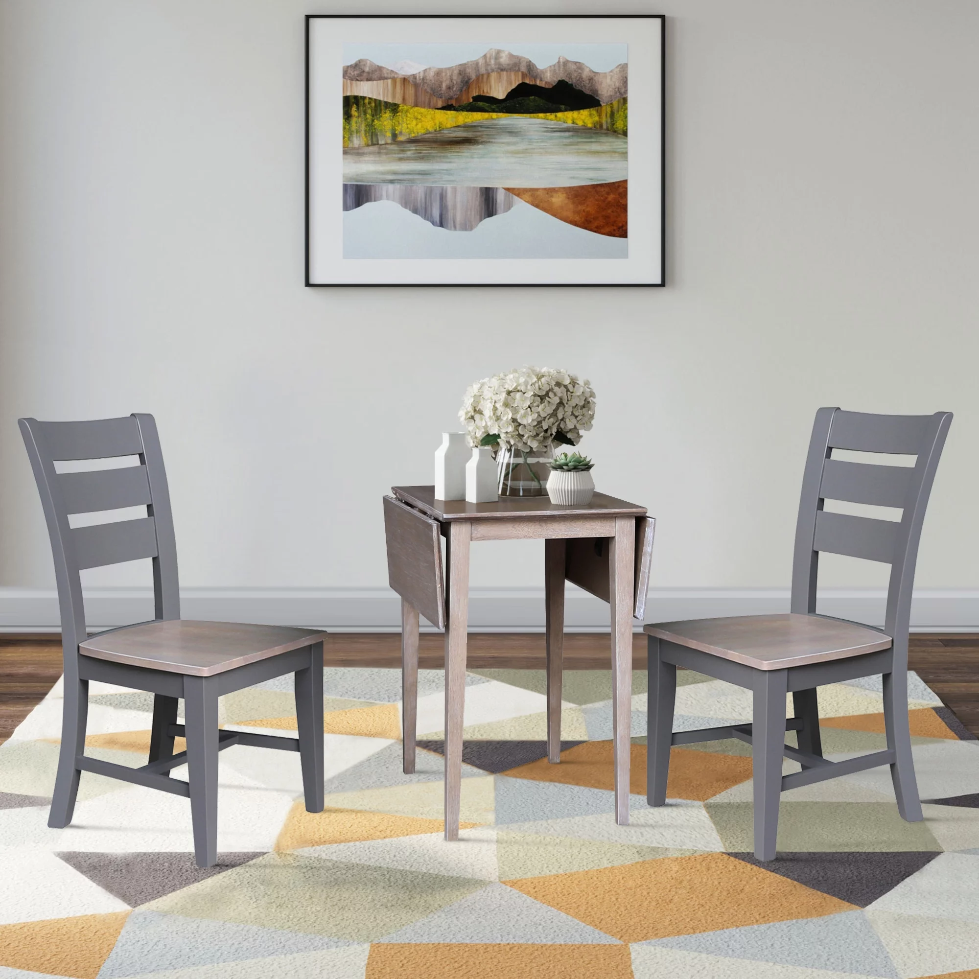 Small Solid Wood Dual Drop Leaf Table with 2 Chairs