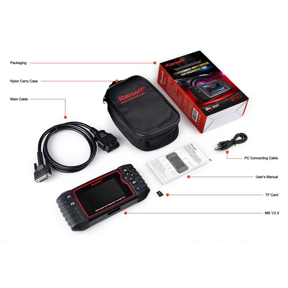 iCarsoft Professional Multi-System Auto Diagnostic Tool MB V2.0 for Mercedes-Benz/Sprinter / Smart, The Update Version I980