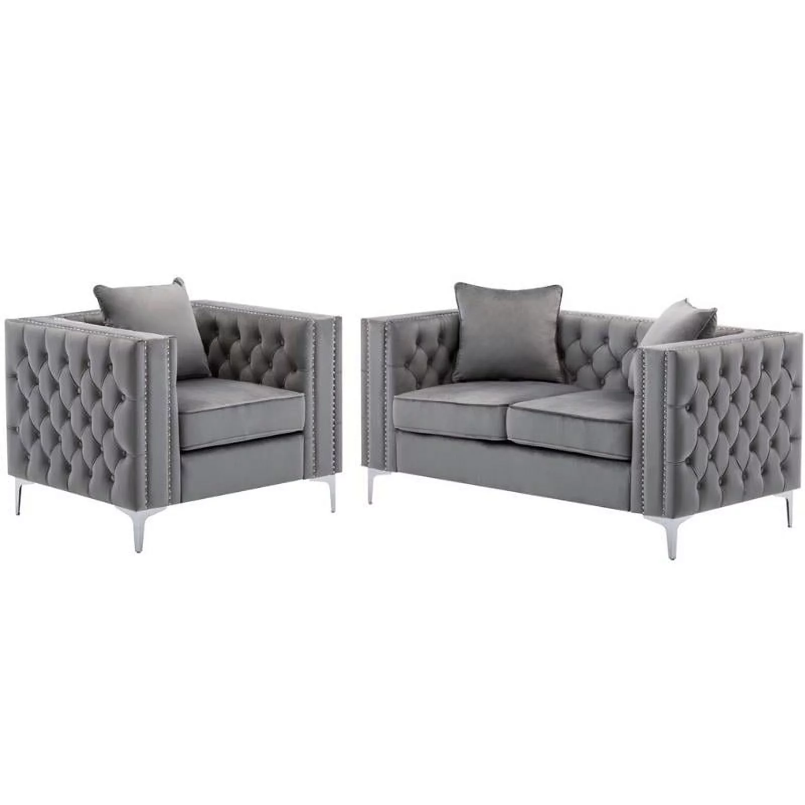 Home Square 2 Piece Velvet Fabric Loveseat and Chair Set in Gray