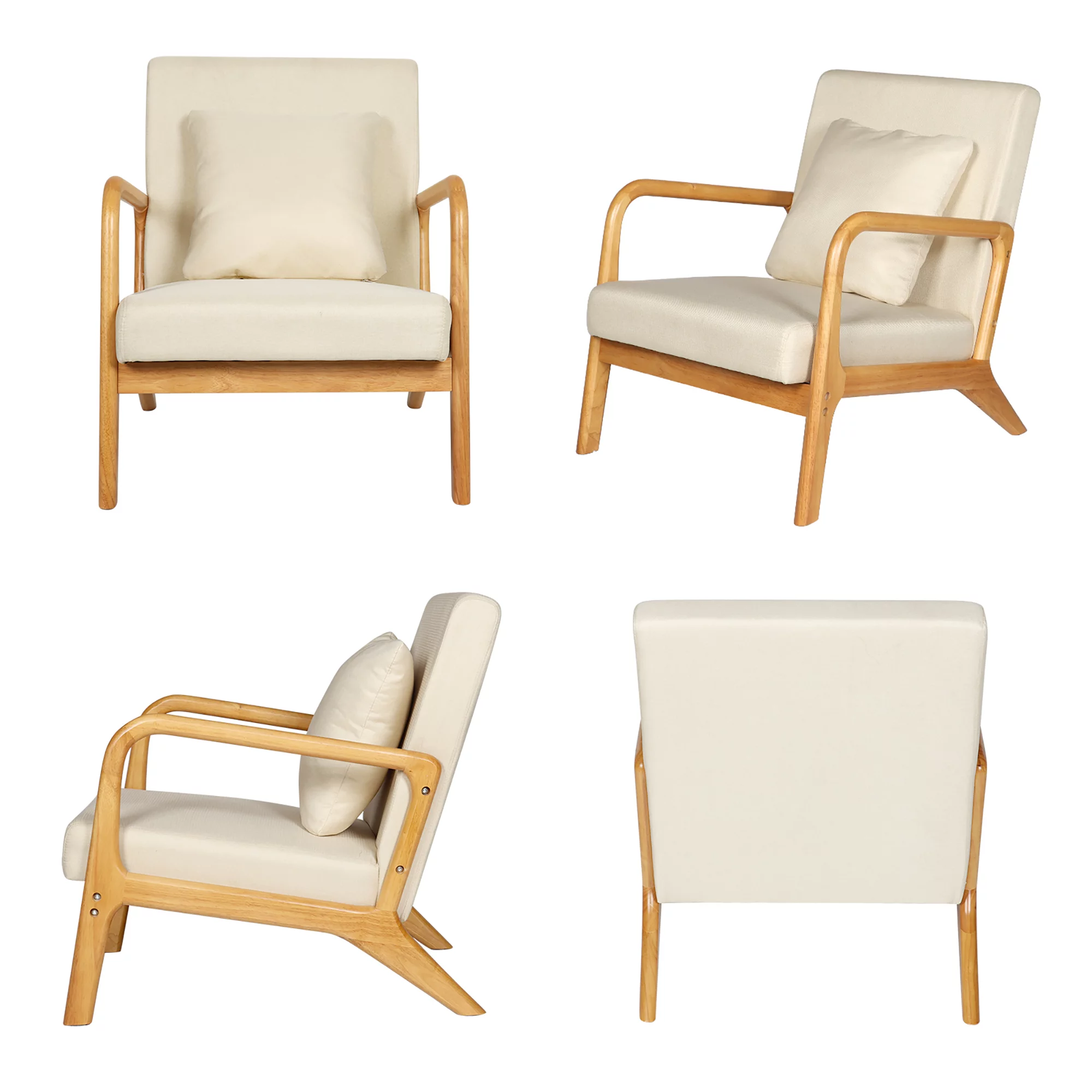 Modern Mid Century Accent Chairs,Living Room Chair Set of 2,Fabric Read Armchair Set for Bedroom,Beige