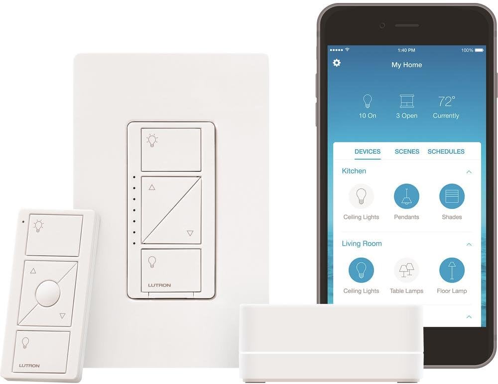 Lutron P-BDG-PKG1W Caseta Wireless Dimmer Kit with Smart Bridge, White