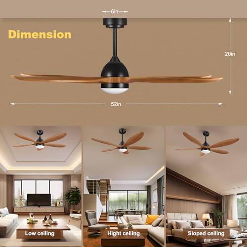 52" Outdoor Wood Ceiling Fan with Lights & Remote Control - Quiet Reversible DC Motor, Dimmable 3 Colors, 6 Speeds