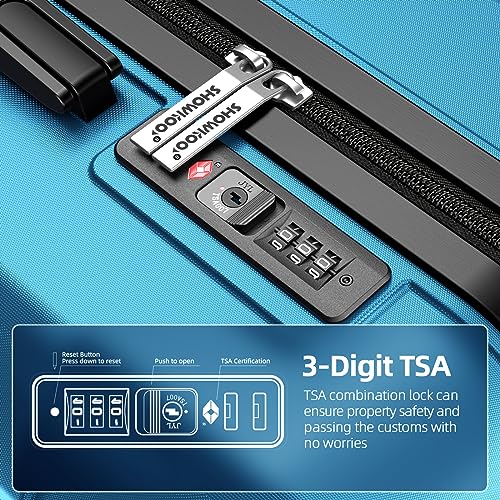 SHOWKOO Luggage Sets Expandable PC+ABS Durable Suitcase Double Wheels TSA Lock Black