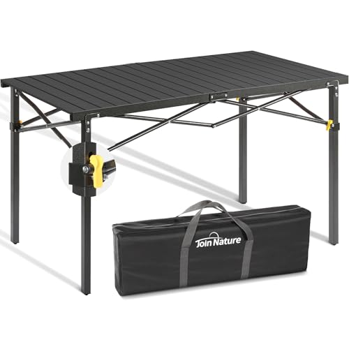 Portable Outdoor Camping Table Large for 2-6 Person - Foldable Camp Table with Aluminum Roll-Up Top & Carry Bag for BBQ, Tailgating, Backyard