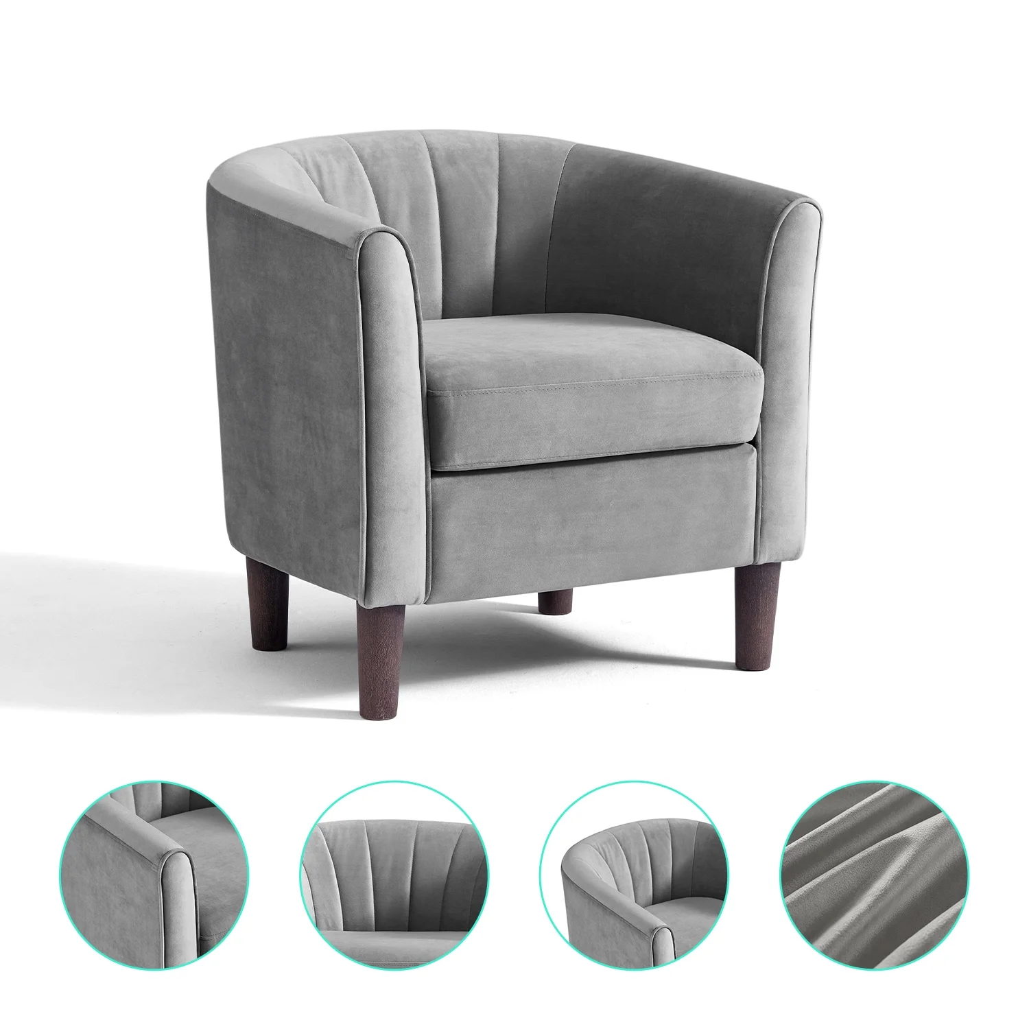 LINSY HOME Velvet Accent Chair with Ottoman for Living Room, Light Grey - Radiant Selections