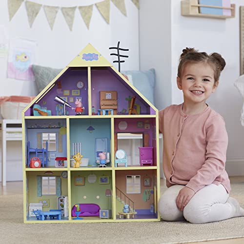 Peppa Pig Wooden Deluxe Playhouse, 8 Rooms, Includes 2 Fun Figures and 29 Accessories, Made of Responsibly Sourced Wood