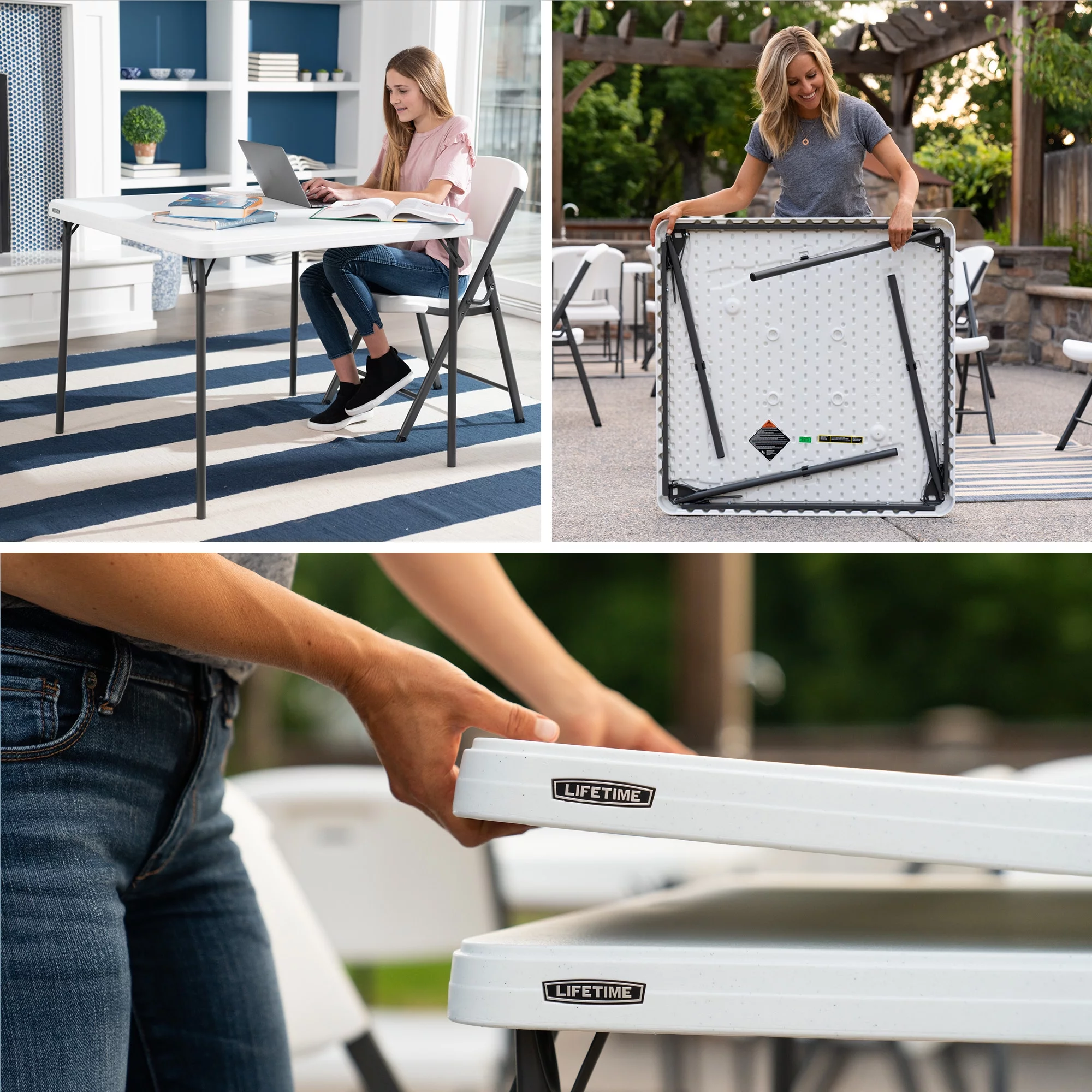 Lifetime 37 inch Square Folding Table, Indoor/Outdoor Commercial Grade, White Granite (80783)