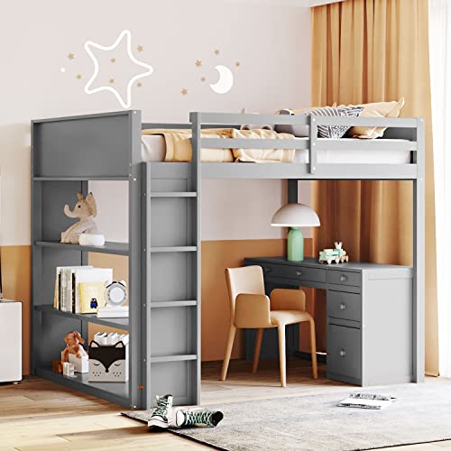Harper & Bright Designs Full Size Loft Bed with Wardrobe and Desk, Solid Wood Loft Bed Frame with Storage, for Kids Teens Adults (Full Size, White)