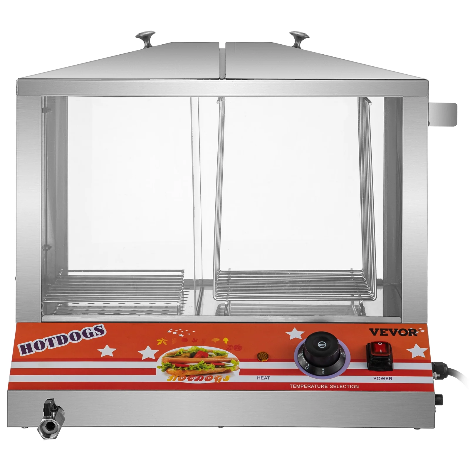 BENTISM Hot Dog Warmer,Top Load Hut Steamer for 100 Hot Dogs&48 Buns,Stainless Steel food warmer with Bun Warmer