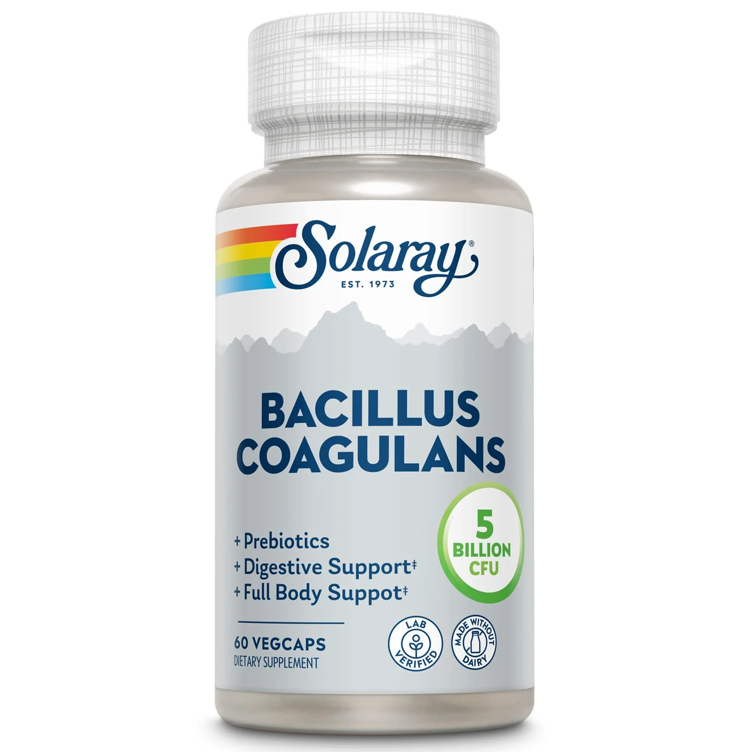 SOLARAY Bacillus Coagulans Probiotic, Shelf Stable | Full Body Support | 5 Bill. CFUs & Prebiotics, 60 VegCaps, 30 Serv. - Kansas Nuitrition - HNZSDS