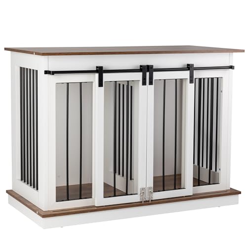 Sunseen Dog Crate Furniture Large Breed Wooden Dog Kennel with Room Divider & 3 Drawer