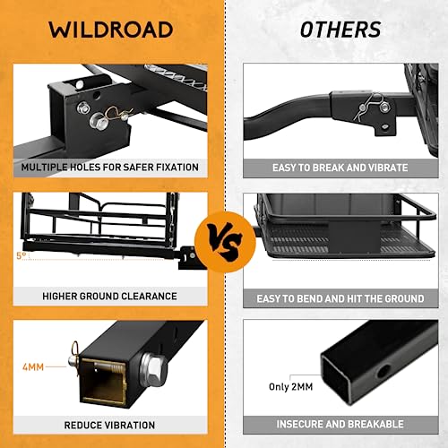 Wildroad Hitch Cargo Carrier 500 LBS Capacity Vehicle Trailer Baskets 60" x 24" x 14" Fits 2" Receiver with Waterproof Cargo Bag, Cargo Net