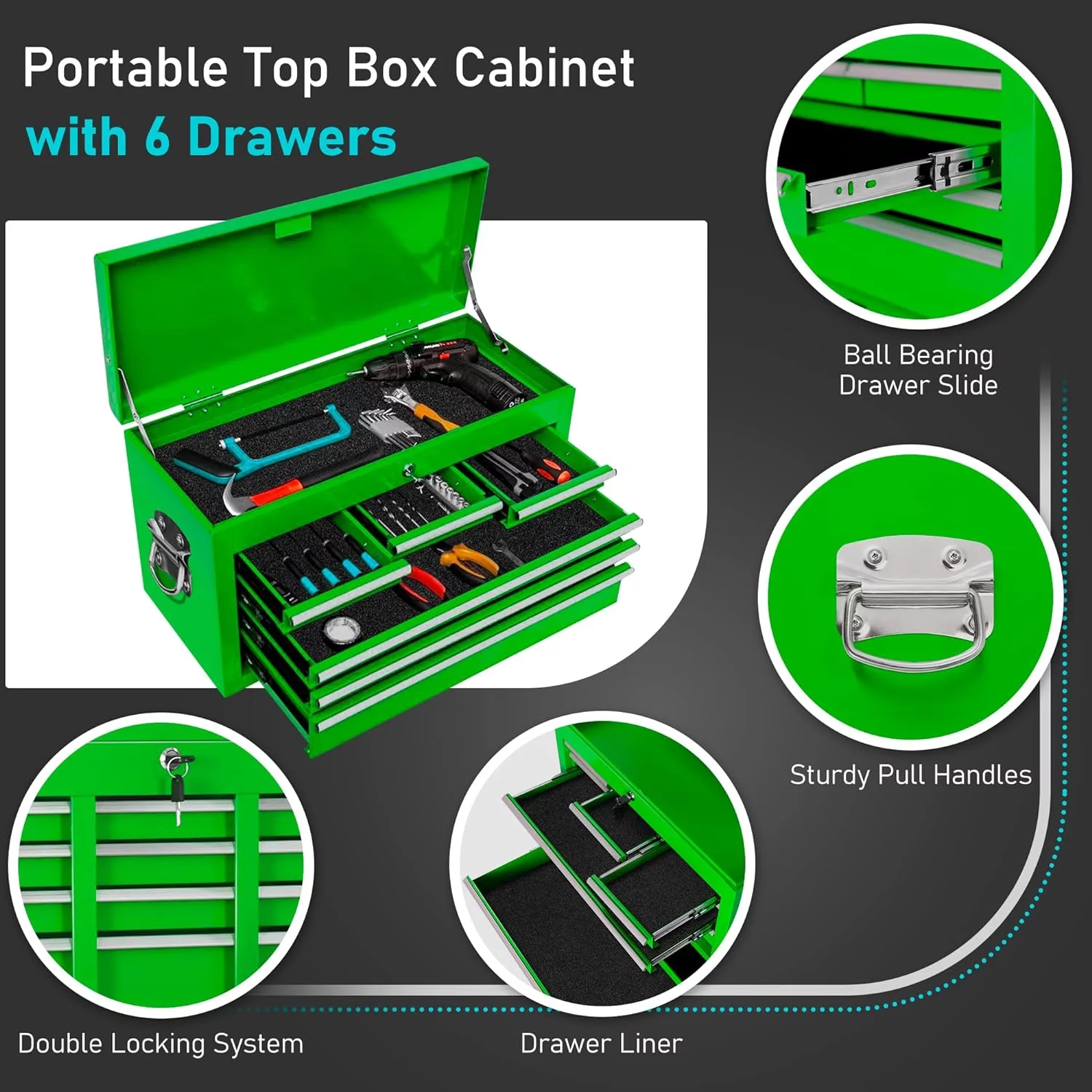 2-IN-1  Tool Chest & Cabinet, Large Capacity 8-Drawer Rolling Tool Box Organizer with Wheels Lockable Craft, Black
