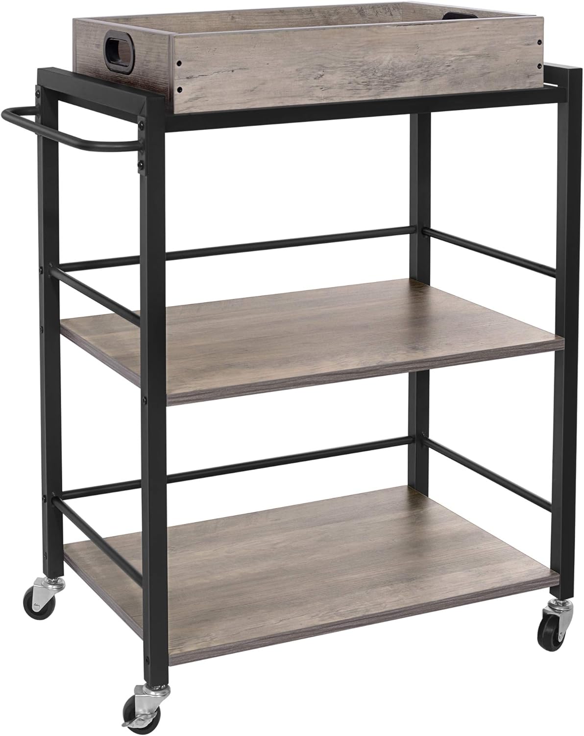 VASAGLE ALINRU Kitchen Serving Cart with Removable Tray, 3-Tier Kitchen Utility Cart on Wheels with Storage, Universal Casters with Brakes