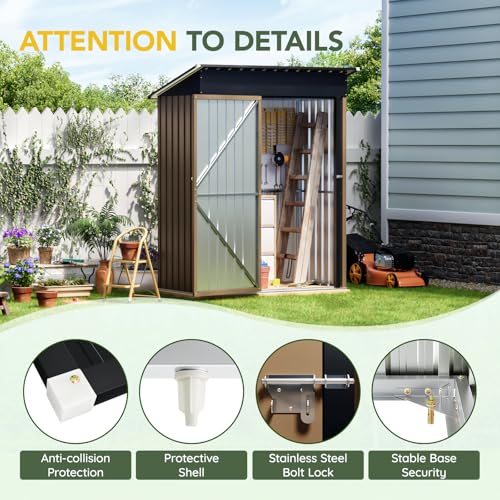 6x4FT Outdoor Steel Storage Shed with Clear Window, Lockable Doors, Weather-Resistant Metal Tool Shed for Garden, Backyard, Patio, and Utility Storage