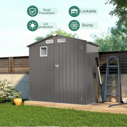 5x3x6FT Outdoor Storage Shed, Galvanized Steel Garden Shed with Lockable Door & Window, Waterproof Metal Tool Storage for Garden, Backyard, Patio