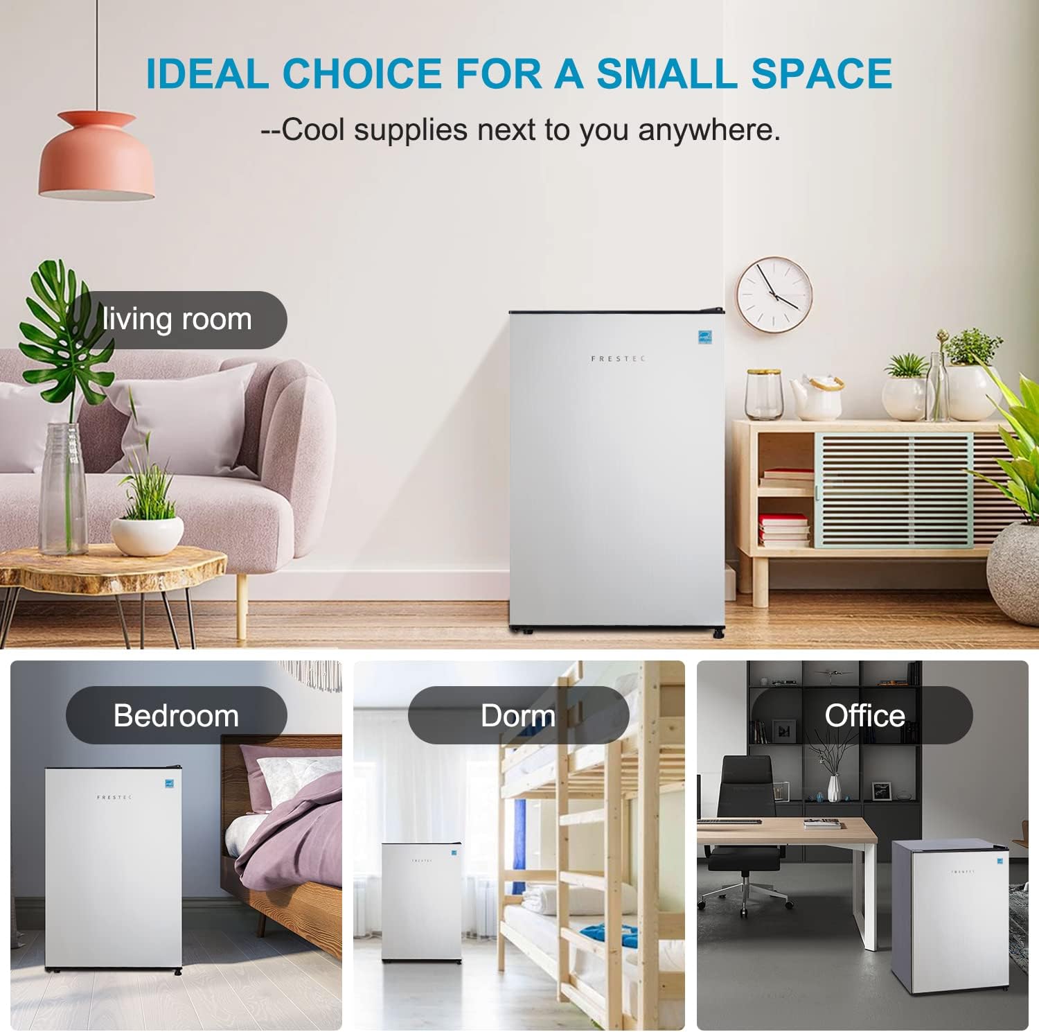 Frestec 2.5 CU' Mini Refrigerator, Small Refrigerator, Mini Fridge with Freezer, Compact Refrigerator, Stainless Steel (FR 250 SL)