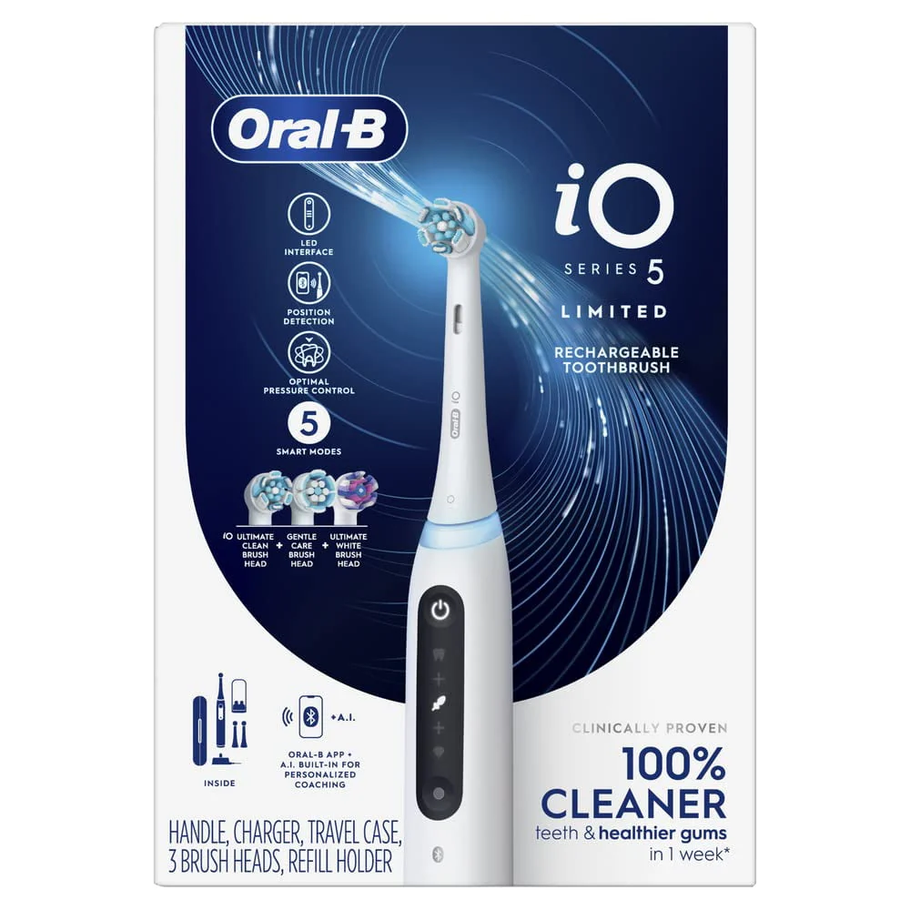 Oral-B iO Series 5 Limited Electric Toothbrush with 3 Brush Head, Rechargeable, White