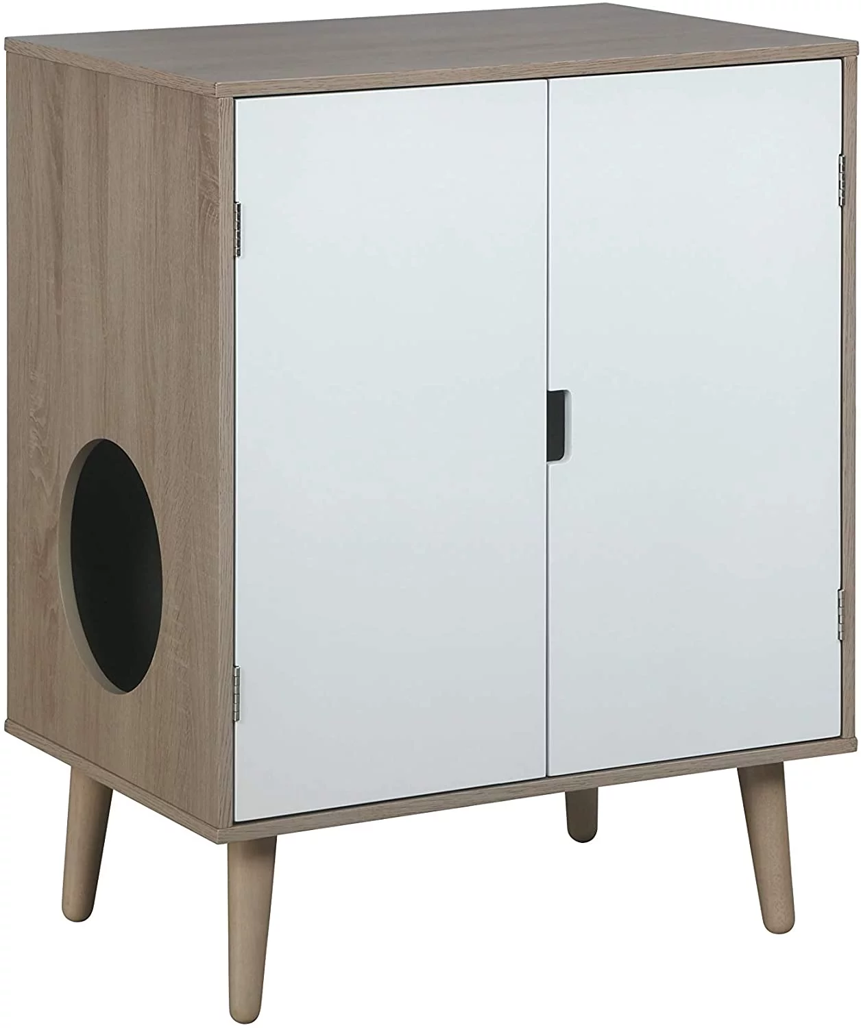 Penn-Plax Cat Walk Furniture: Contemporary Home Cat Litter Hide-Away Cabinet &ndash; Grey Wood Grain with White Doors