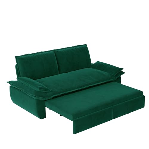 70.1" Futon Sofa Bed Queen Size, Pull Out Bed, 3-in-1 Convertible Sleeper Sofa with 2 Soft Pillows, Modern Velvet Futon Couch for Living Room
