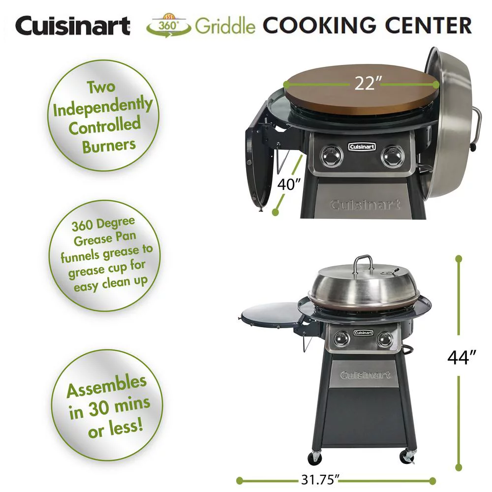 2-Burner Propane Gas 360-Degree Griddle Cooking Center in Gray with Stainless