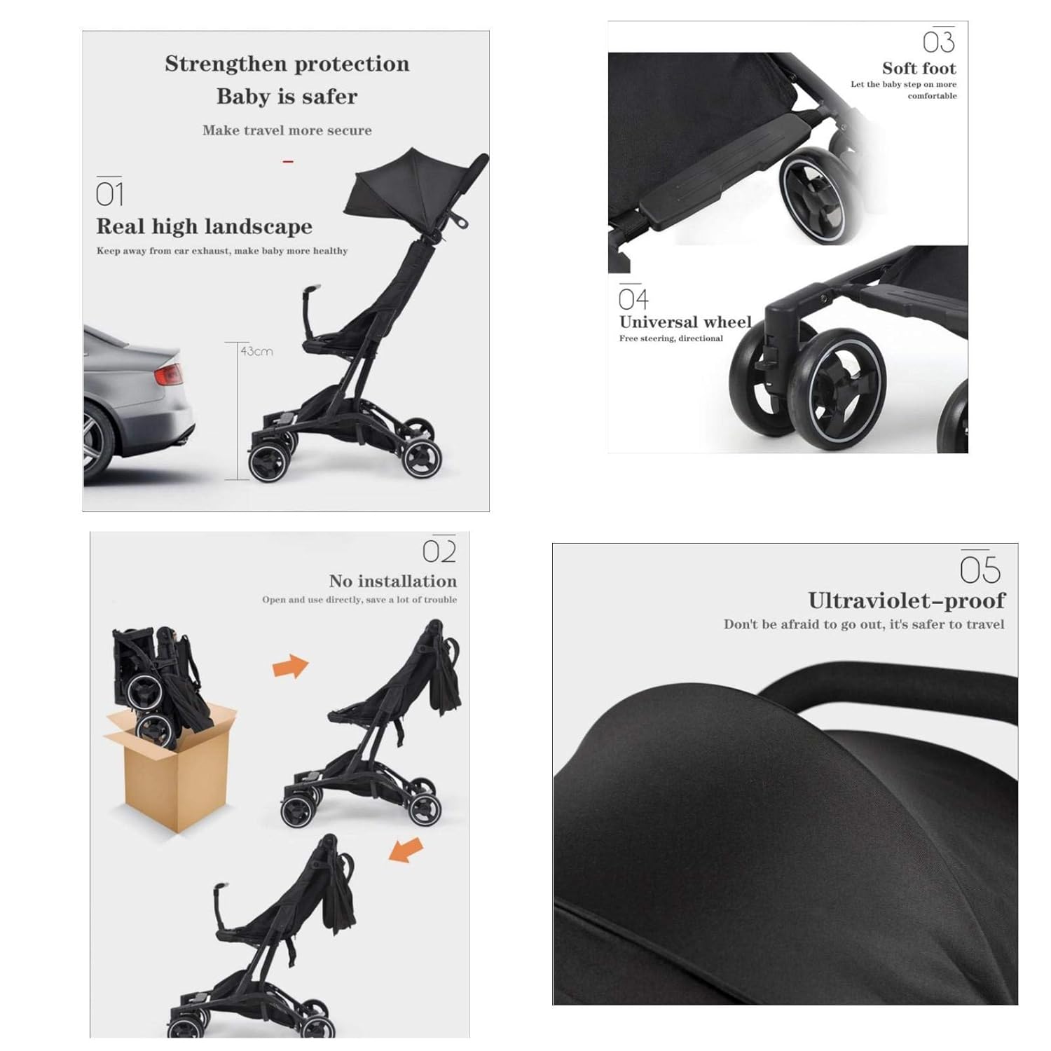 SHaHa Umbrella Stroller Convenience Stroller Lightweight Baby Stroller 1 Hand Fold Travel Stroller with Storage Basket Sun Canopy for Infant and