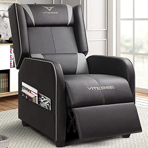 Vitesse Gaming Recliner Chair Racing Style Single Ergonomic Lounge Sofa Modern PU Leather Reclining Home Theater Seat for Living Gaming Room (Blue)