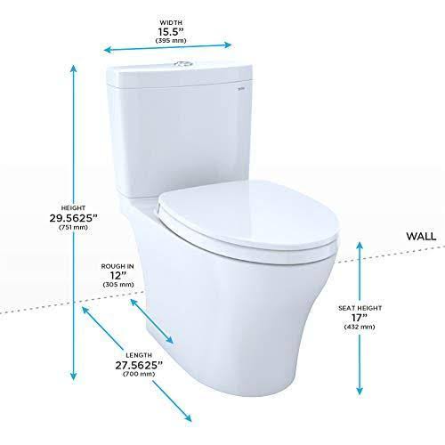 Toto Aquia IV Washlet+ Two-Piece Elongated Dual Flush 1.28 and 0.8 GPF Toilet with CeFiONtect, Cotton White (MS446124CEMG#01)