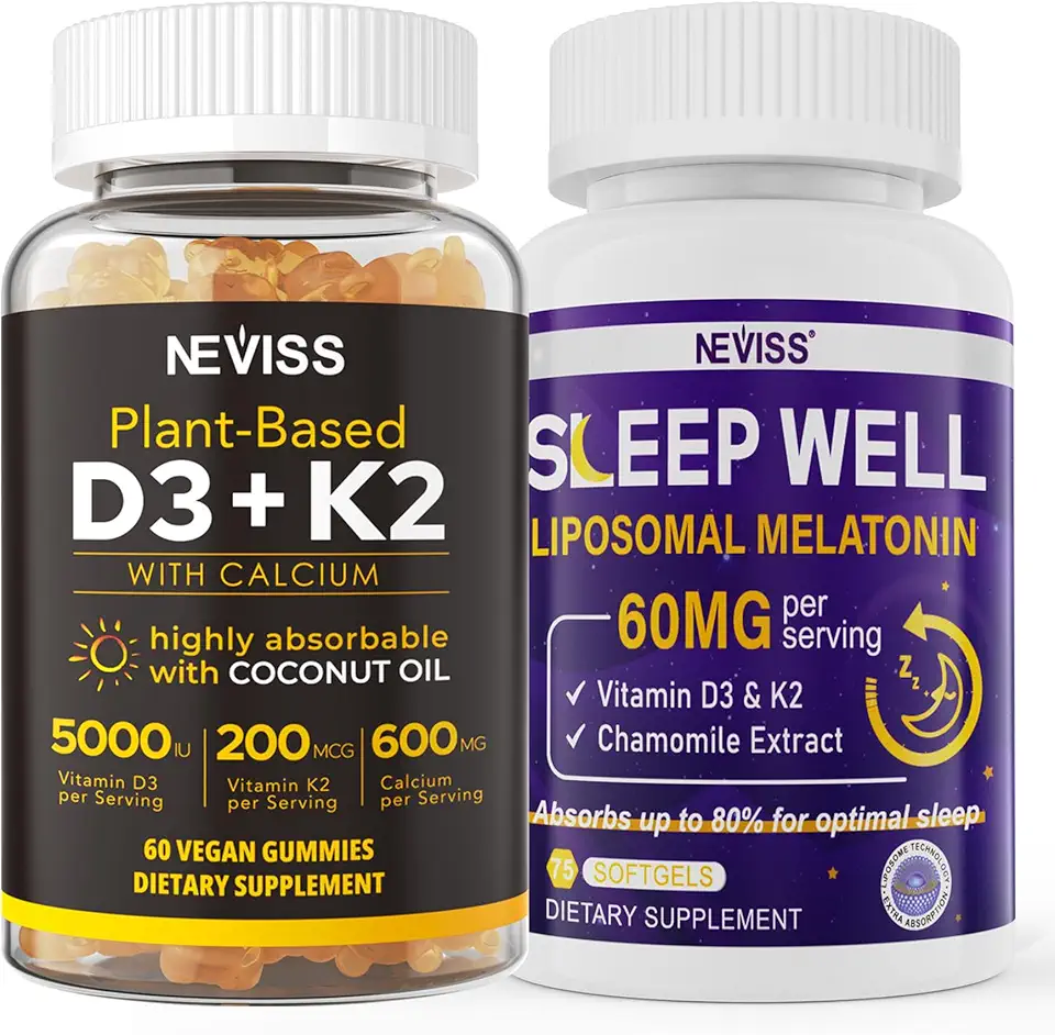 NEVISS Vitamin D3K2 5000IU Gummies + Melatonin 60mg for Adults Bundle - Kansas Nuitrition - HNZSDS