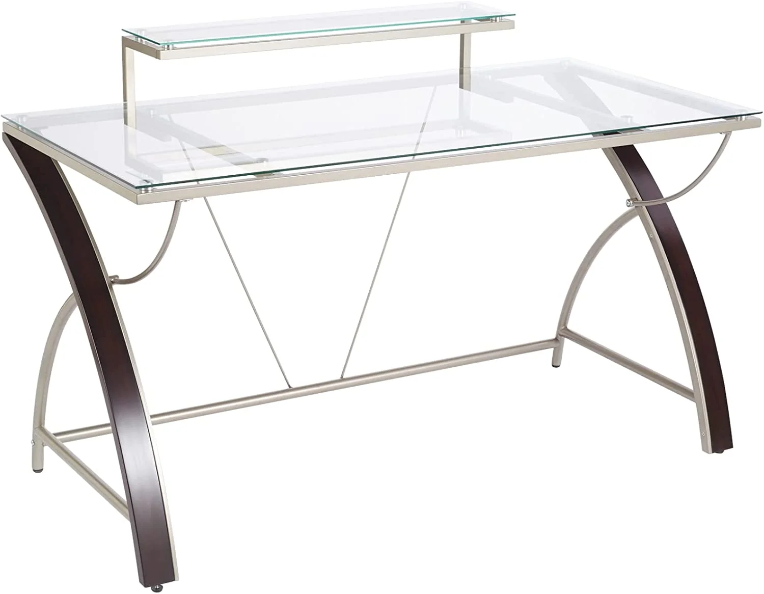 RUNFAYBIU ® Axley 55"W Glass Computer Desk  Cherry/Silver