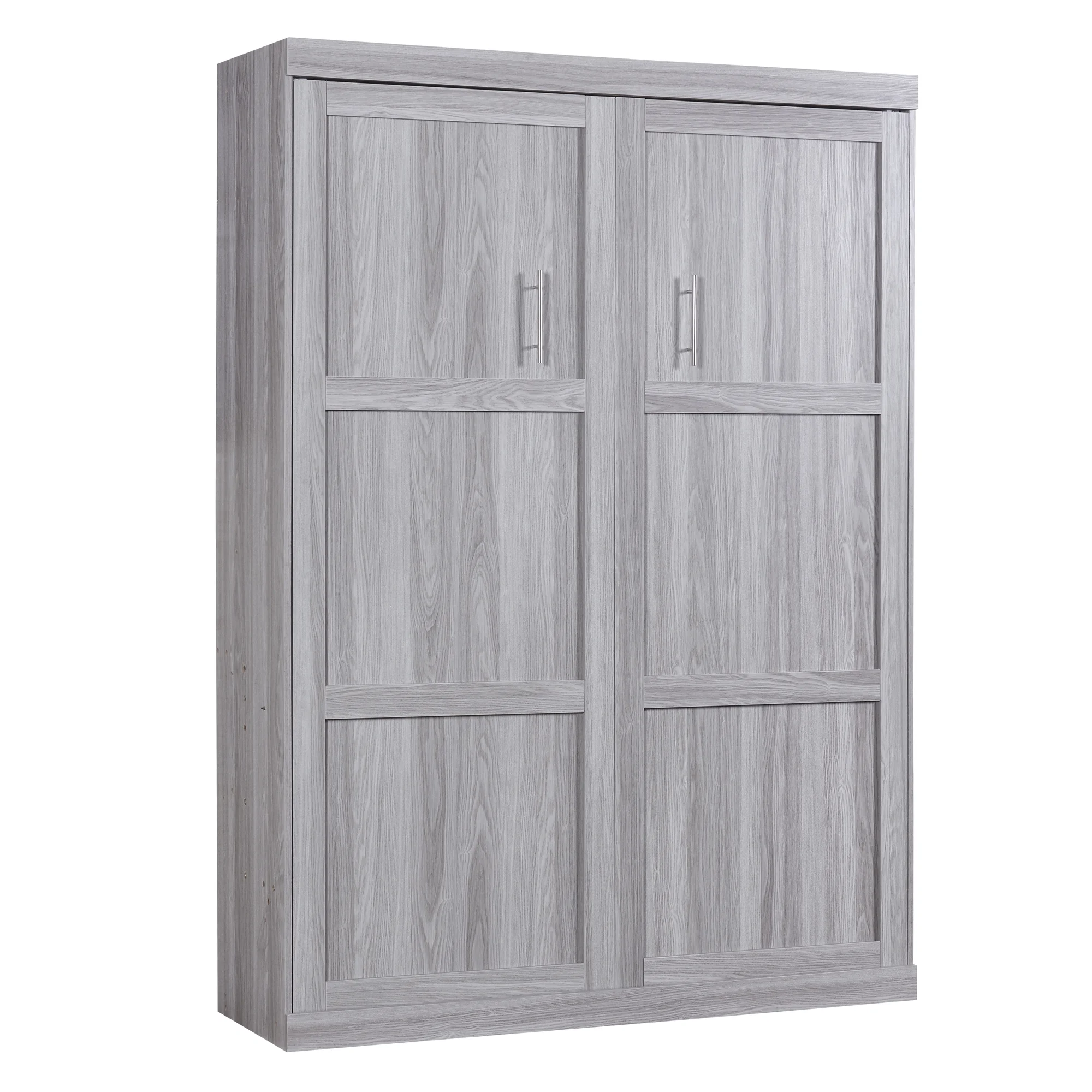 Euroco Pine Wood Full Size Murphy Bed, Convertible Wall Bed into A Cabinet, Gray