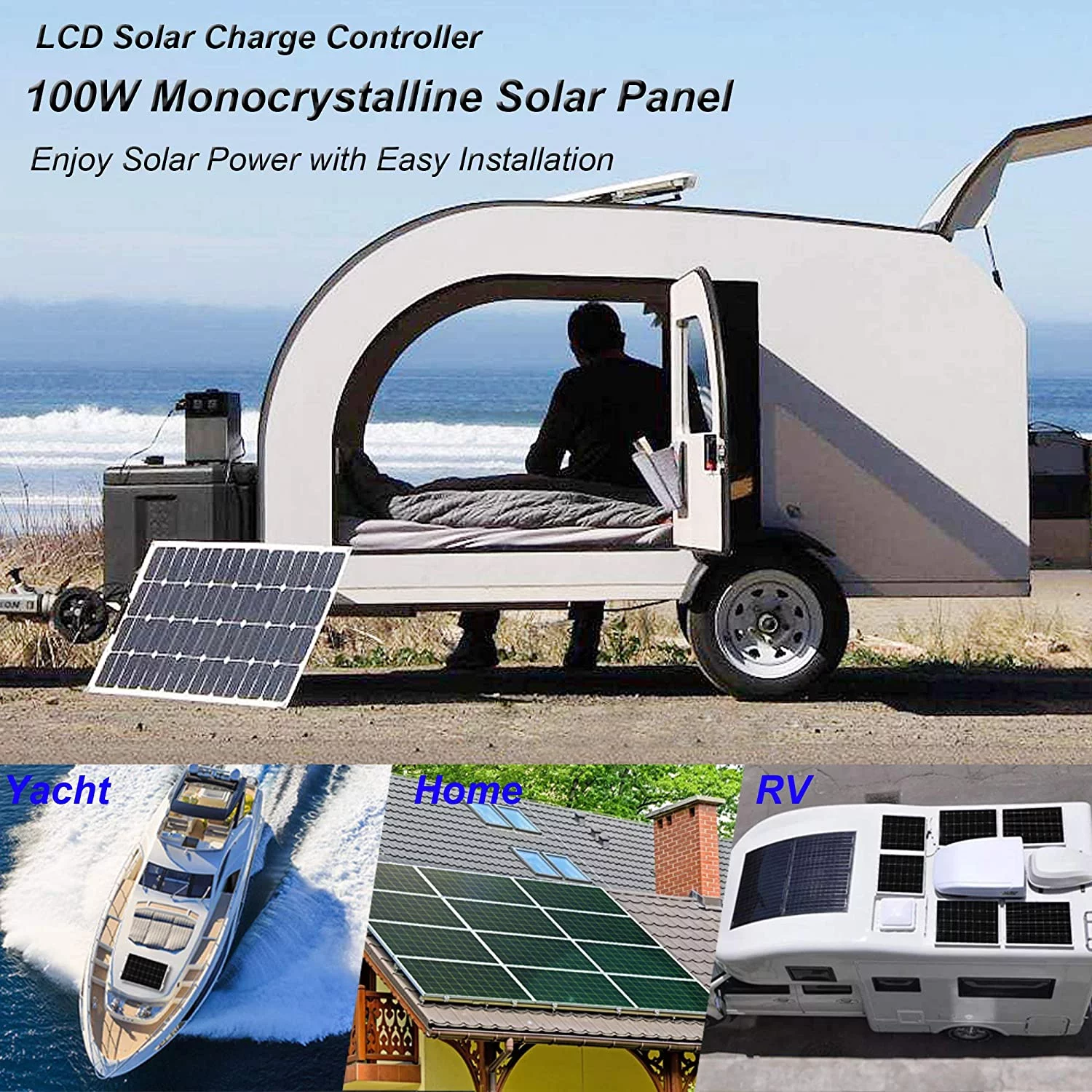 Pikasola 200 Watt 12/24V Solar Panel Kit for RV Boat Home: 2pcs 100W Monocrystalline Solar Panel Grade A + 12/24V Solar Charge Controller + 16ft