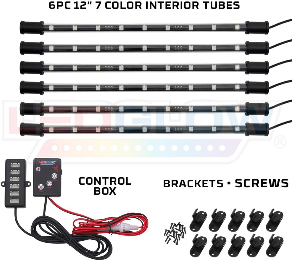 LEDGlow 6pc Multi-Color LED Interior Footwell Underdash Neon Light Kit for Cars & Trucks - 7 Solid Colors - 7 Patterns - Music Mode