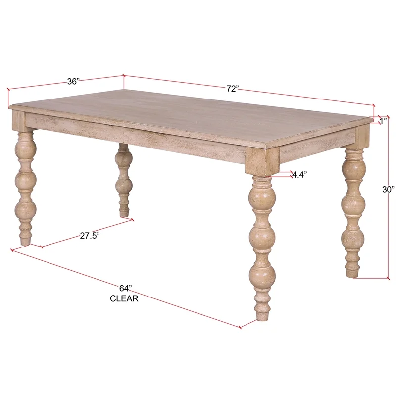 Casartis Living James 72" Rectangular Farmhouse Wood Dining Table in Natural