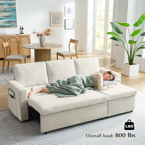 55" 3-in-1 Convertible Sleeper Sofa Bed with Adjustable Backrest - Soft Chenille Futon Couch for Living Room, Office & Apartment, Beige